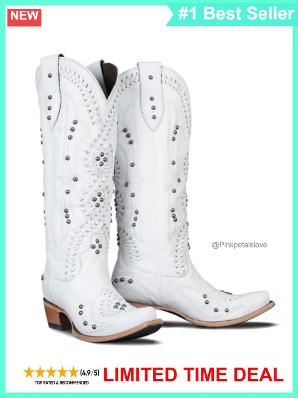 Knee High Western Cowboy Boots Vegan Leather Chunky Heel